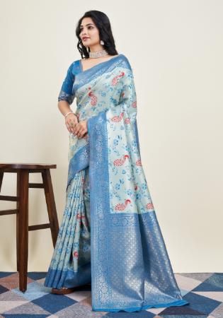 Picture of Lovely Silk Light Steel Blue Saree