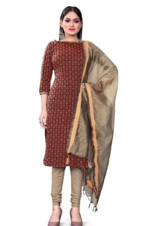 Picture of Beautiful Cotton Maroon Straight Cut Salwar Kameez