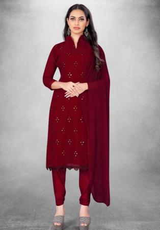 Picture of Fine Georgette Maroon Straight Cut Salwar Kameez