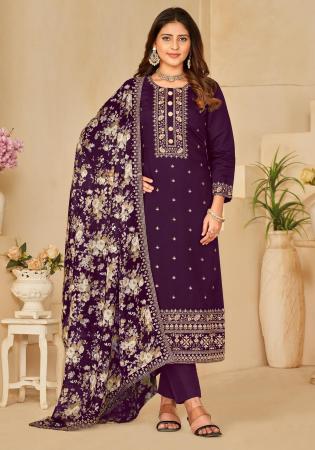 Picture of Excellent Silk Purple Straight Cut Salwar Kameez