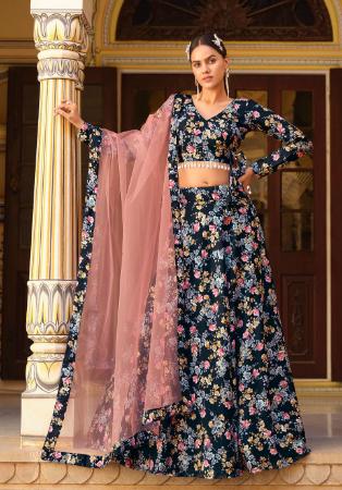 Picture of Lovely Silk Navy Blue Lehenga Choli