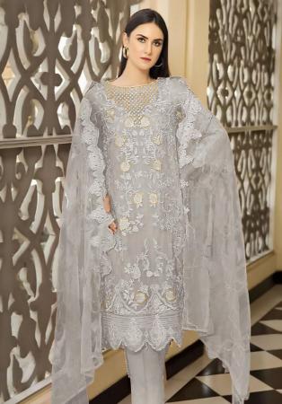 Picture of Amazing Georgette Silver Straight Cut Salwar Kameez