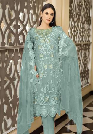 Picture of Georgette Dark Sea Green Straight Cut Salwar Kameez