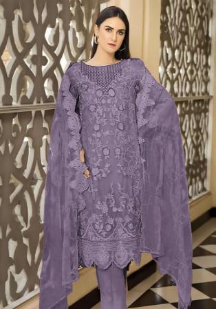 Picture of Georgette Medium Purple Straight Cut Salwar Kameez