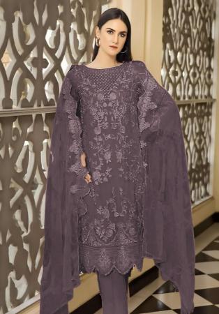 Picture of Georgette Dim Gray Straight Cut Salwar Kameez