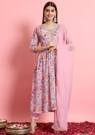 Picture of Rayon & Georgette Pink Readymade Salwar Kameez