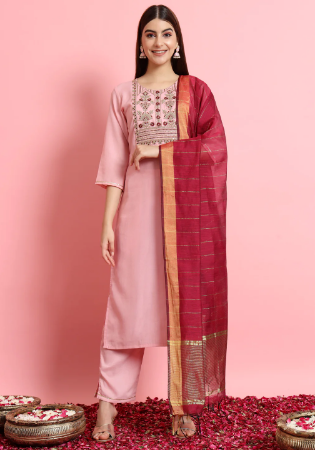 Picture of Wonderful Silk Rosy Brown Readymade Salwar Kameez