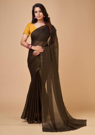 Picture of Lovely Georgette & Silk Dark Olive Green Saree