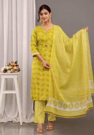 Picture of Rayon & Cotton Dark Khaki Readymade Salwar Kameez