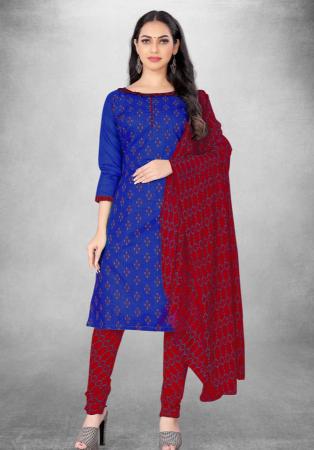 Picture of Cotton Midnight Blue Straight Cut Salwar Kameez