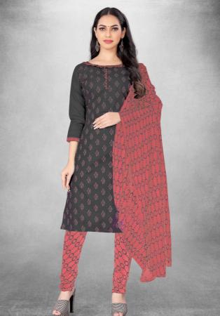 Picture of Pleasing Cotton Dim Gray Straight Cut Salwar Kameez