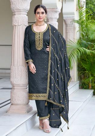 Picture of Appealing Silk Black Straight Cut Salwar Kameez