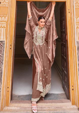 Picture of Pretty Silk Rosy Brown Straight Cut Salwar Kameez