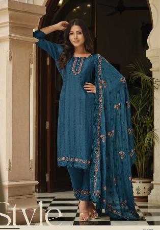 Picture of Gorgeous Chiffon Teal Straight Cut Salwar Kameez