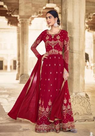 Picture of Georgette Dark Red Straight Cut Salwar Kameez