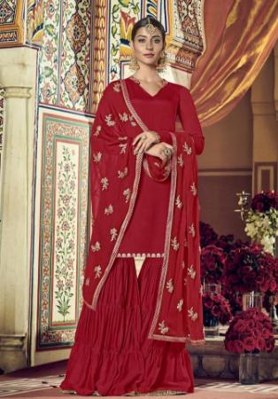 Picture of Georgette Fire Brick Straight Cut Salwar Kameez