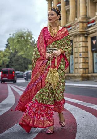 Picture of Wonderful Silk Dark Olive Green Saree