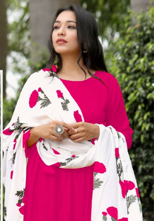 Picture of Rayon & Cotton Deep Pink Readymade Salwar Kameez