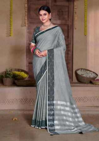 Picture of Magnificent Linen Light Slate Grey Saree