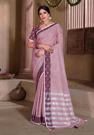 Picture of Elegant Linen Rosy Brown Saree