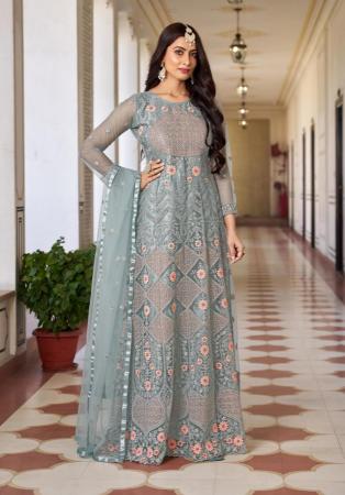 Picture of Beautiful Net Dark Grey Anarkali Salwar Kameez