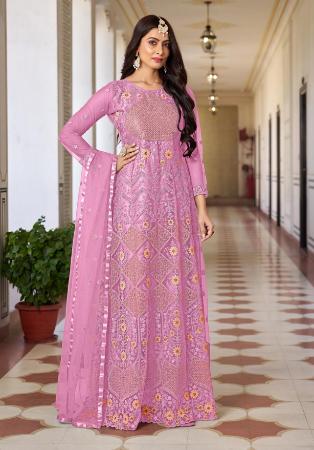 Picture of Wonderful Net Plum Anarkali Salwar Kameez