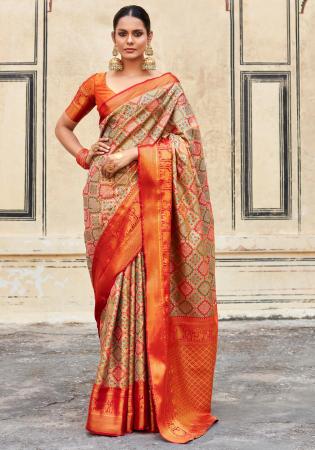 Picture of Resplendent Silk Dark Khaki Saree