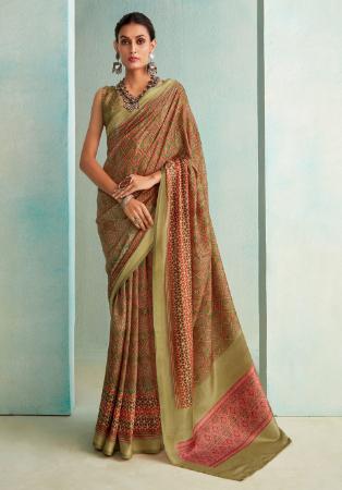 Picture of Delightful Silk Dark Khaki Saree