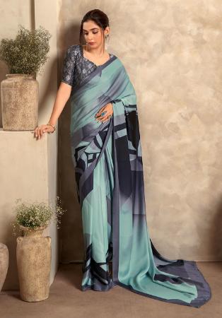 Picture of Nice Crepe & Satin Light Steel Blue Saree