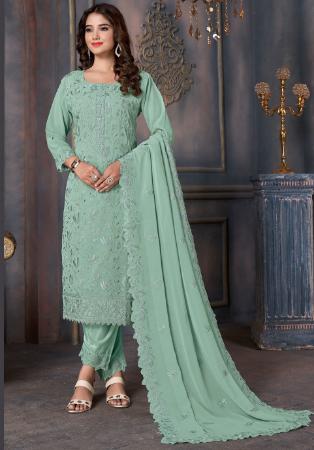 Picture of Georgette Cadet Blue Straight Cut Salwar Kameez