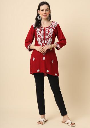 Picture of Good Looking Rayon Fire Brick Kurtis & Tunic