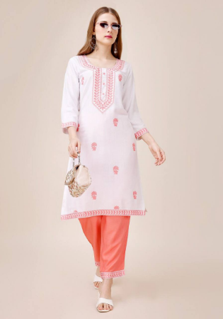 Picture of Graceful Rayon & Cotton Off White Kurtis And Tunic