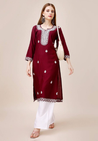 Picture of Ideal Rayon & Cotton Maroon Kurtis And Tunic