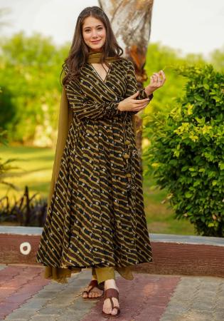 Picture of Rayon Dark Olive Green Readymade Salwar Kameez