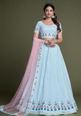 Picture of Georgette Light Steel Blue Straight Cut Salwar Kameez