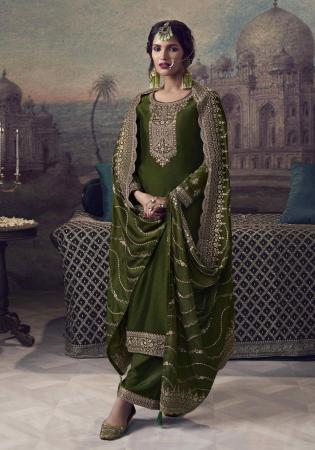 Picture of Georgette & Silk Dark Green Straight Cut Salwar Kameez