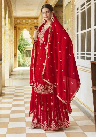 Picture of Splendid Silk Dark Red Straight Cut Salwar Kameez
