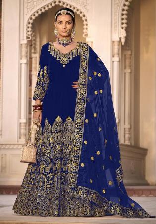 Picture of Bewitching Chiffon Navy Blue Anarkali Salwar Kameez