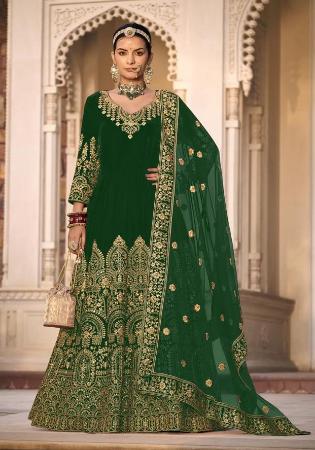 Picture of Magnificent Chiffon Dark Green Anarkali Salwar Kameez