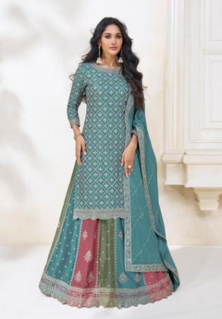 Picture of Chiffon Cadet Blue Straight Cut Salwar Kameez