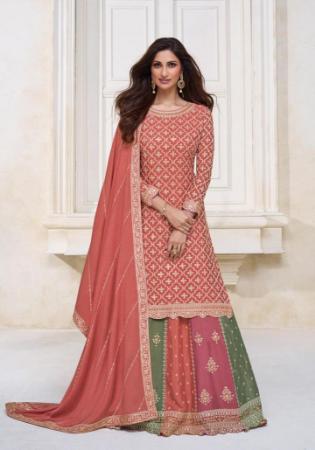 Picture of Chiffon Indian Red Straight Cut Salwar Kameez