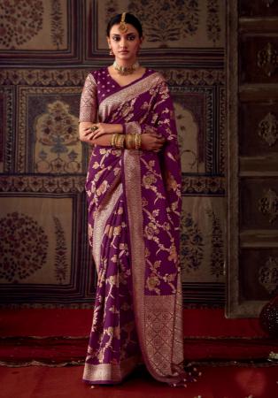 Picture of Excellent Crepe & Silk Purple Saree
