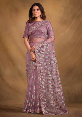 Picture of Well Formed Georgette & Satin & Silk Rosy Brown Saree