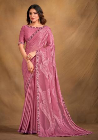 Picture of Georgette & Satin & Silk Pale Violet Red Saree