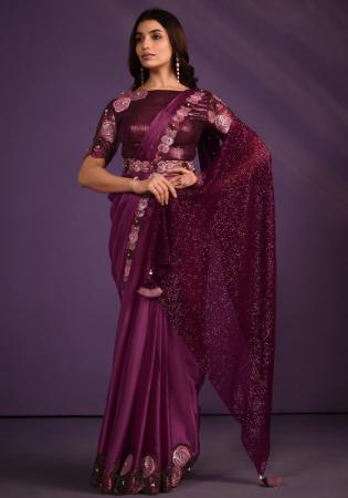 Picture of Resplendent Crepe & Satin & Silk Dark Magenta Saree