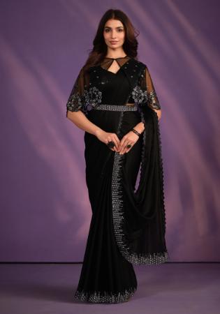 Picture of Marvelous Crepe & Satin & Silk Black Saree