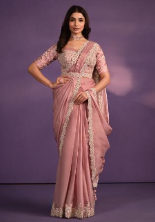 Picture of Statuesque Crepe & Satin & Silk Rosy Brown Saree