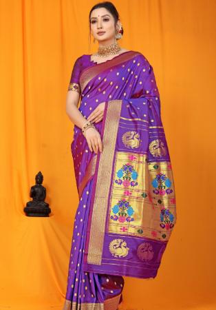 Picture of Excellent Silk Purple Saree