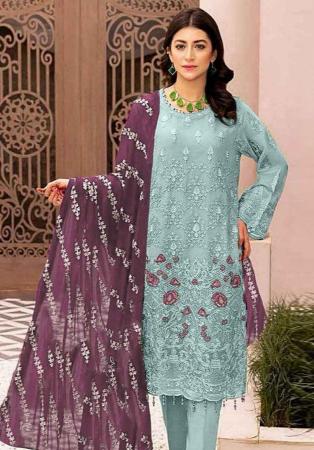 Picture of Georgette Powder Blue Straight Cut Salwar Kameez