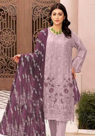 Picture of Gorgeous Georgette Plum Straight Cut Salwar Kameez